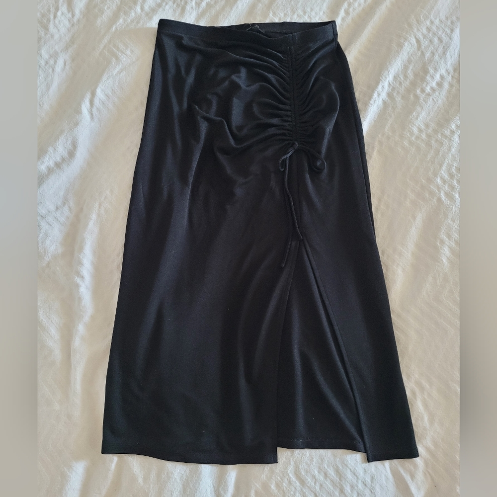 Ruched Midi Skirt with side slit